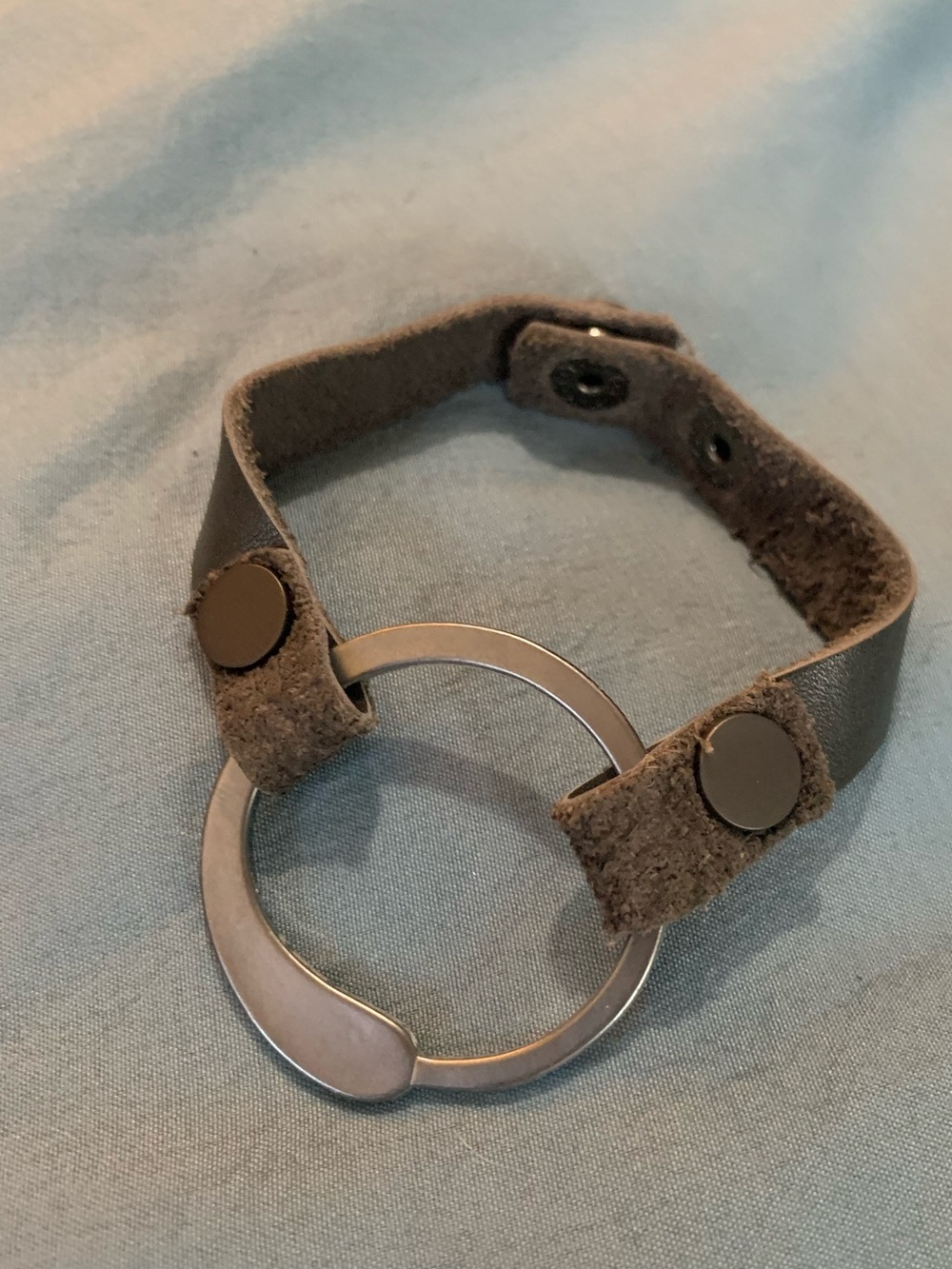 Leather Circle Minimalist Bracelet in Neutral Gray and Brown Colors